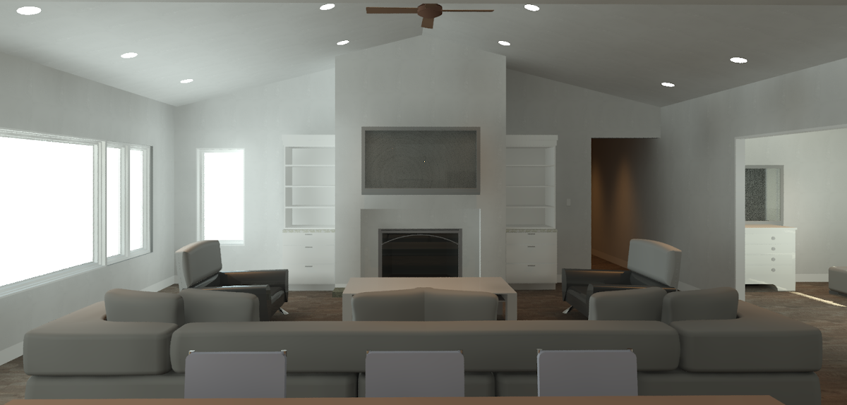 TV, fireplace, symmetry, scale